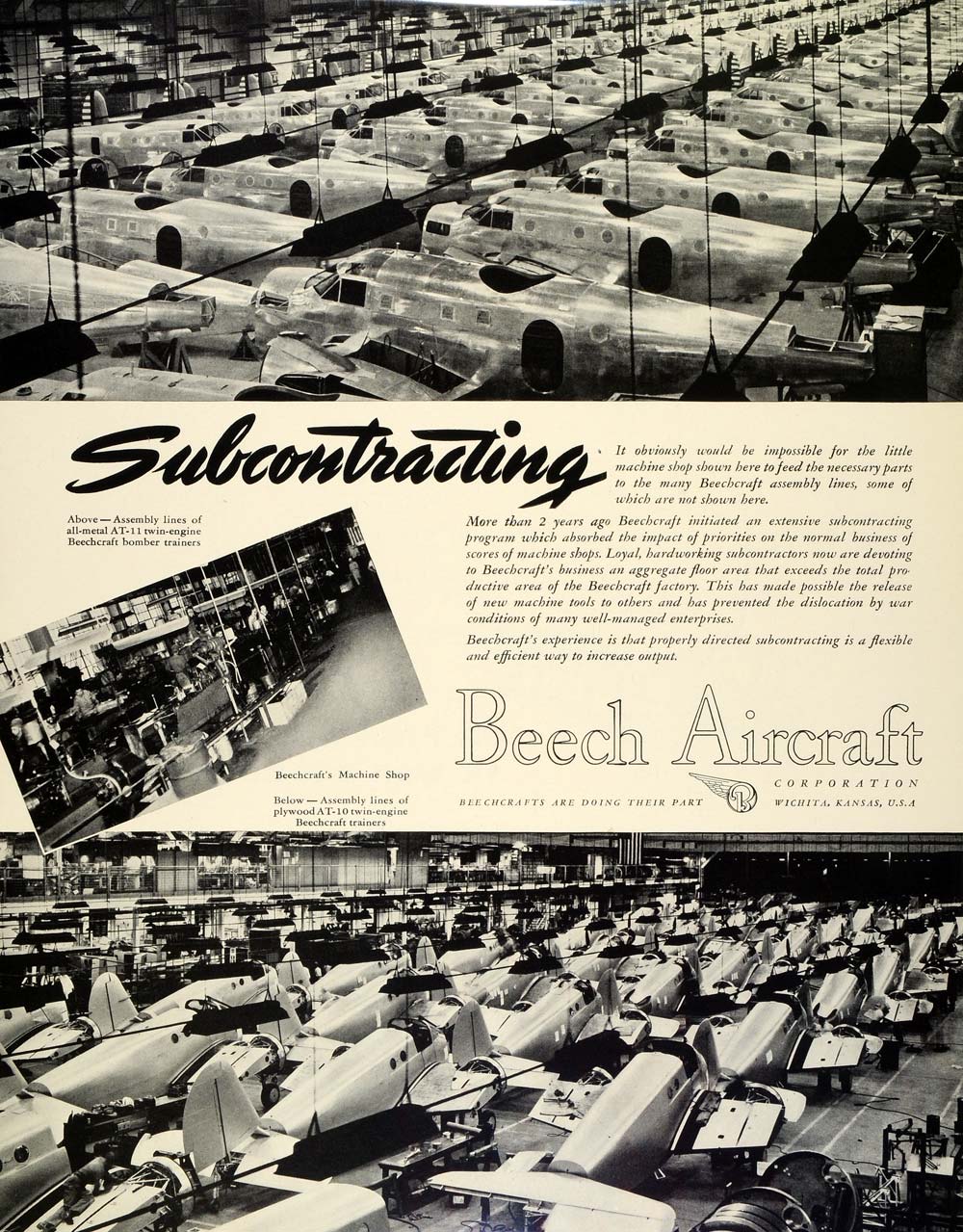 1942 Ad Beech Aircraft WWII AT11 Beachcraft Bomber Airplane Manufacturers FZ4