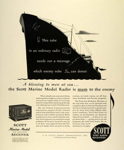 1942 Ad Scott Marine Model Radio Submarine Low Radiation Receiver World War FZ4