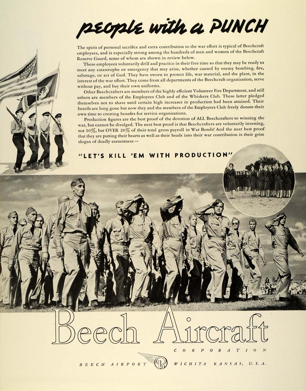 1942 Ad Beech Aircraft World War II Airport Wichita Kansas Military FZ4