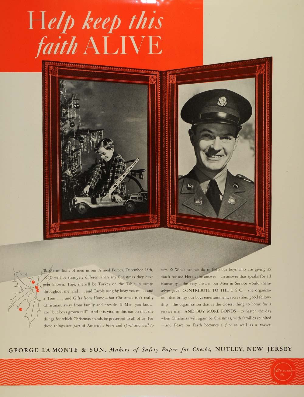 1942 Ad George Lamonte Son Safety Paper Checks World War II Service Men FZ4