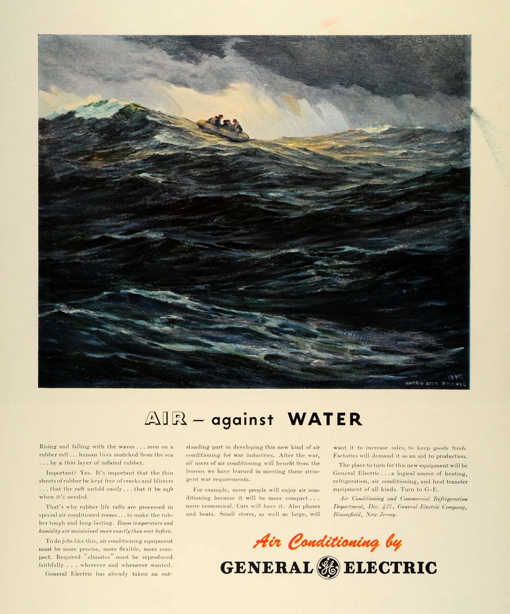 1942 Ad Air Conditioning General Electric World War II Raft Life Boat Rubber FZ4