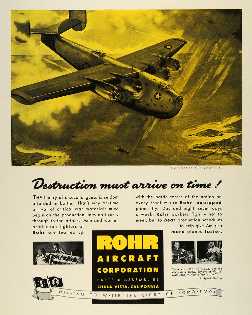 1942 Ad Rohr Aircraft Rudyard Kipling Chula Vista WWII Consolidated Coronado FZ4