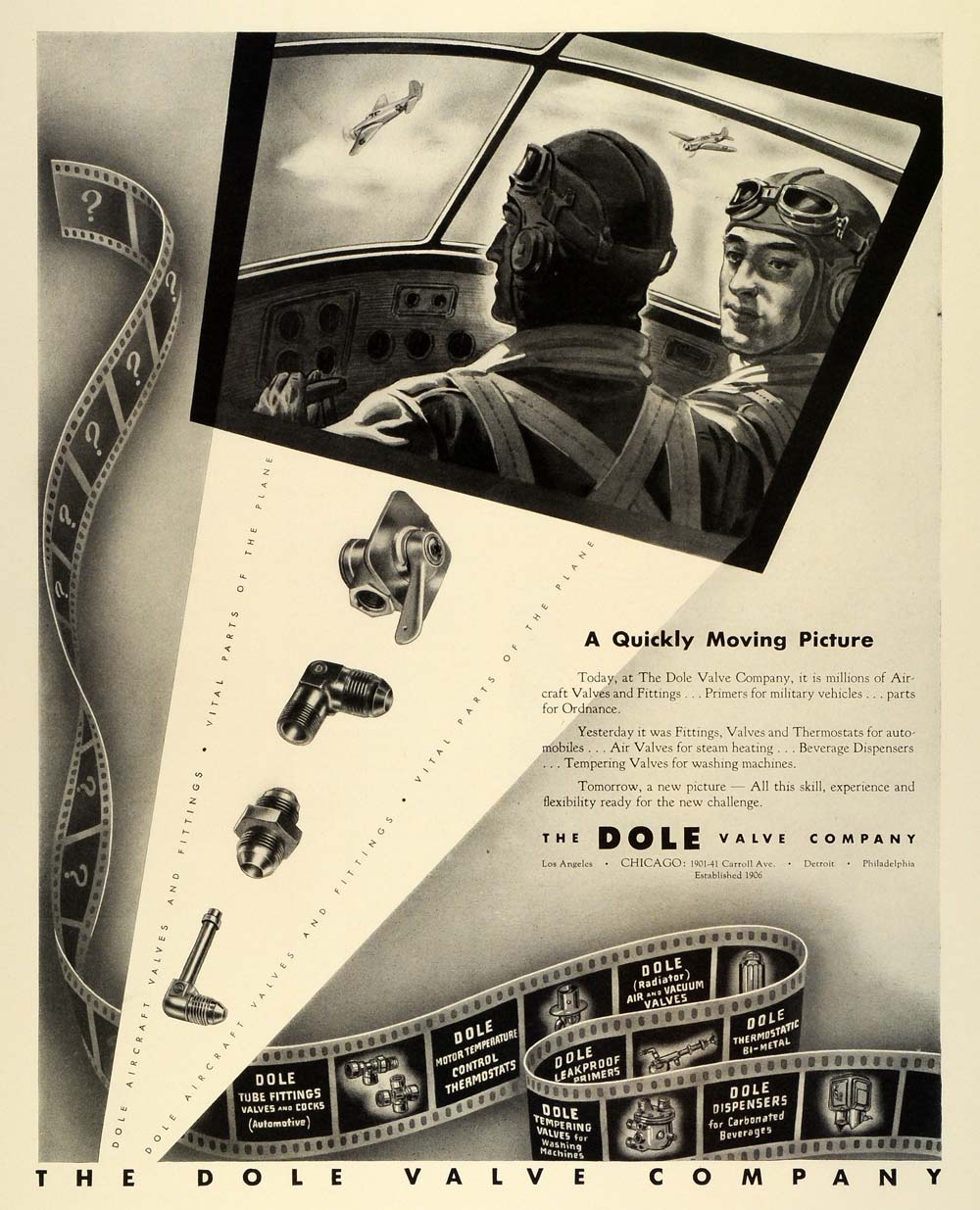 1942 Ad Dole Valve Fittings World War II Pilots Planes Navy Air Force FZ4