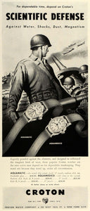 1942 Ad Aquamatic Aquamedico Croton Watches World War II Troops Machine Gun FZ4