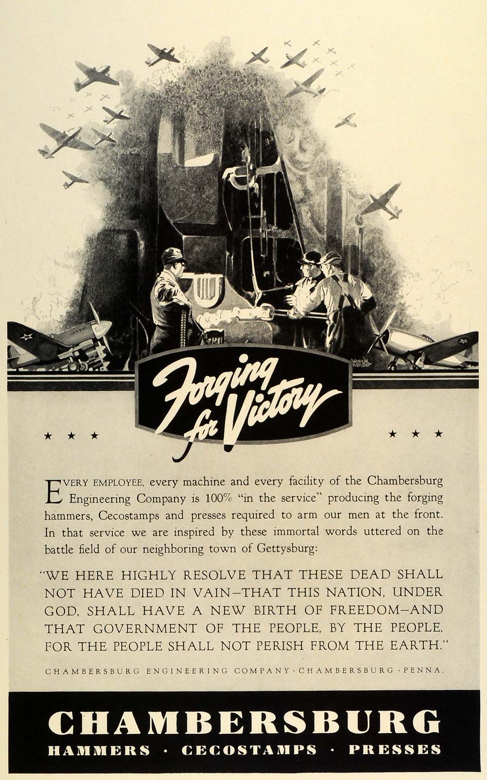 1942 Ad Chambersburg World War II Engineering Hammers Cecostamps Presses FZ4