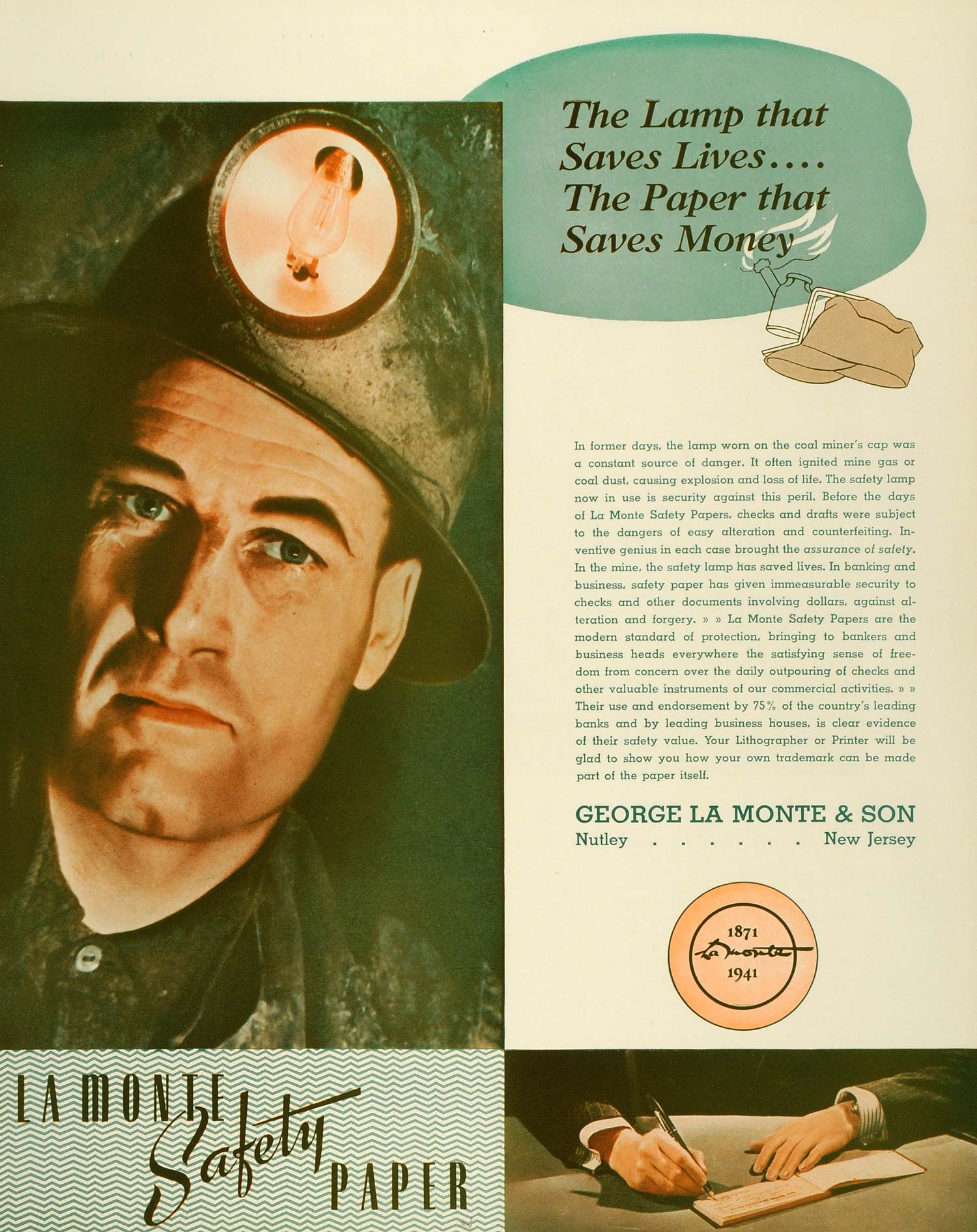 1941 Ad George La Monte & Son Nutley NJ Safety Paper Coal Miner's Cap Light FZ5