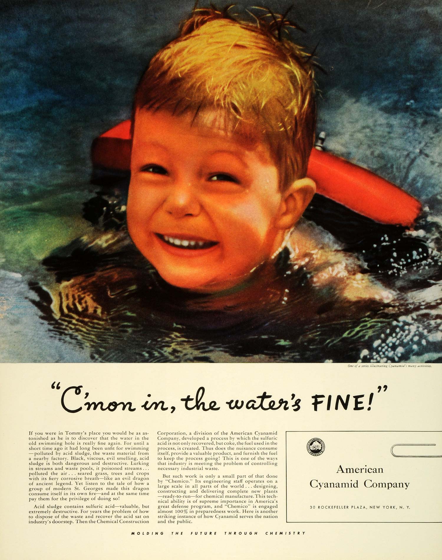 1941 Ad American Cyanamid New York Child Swimming Chemico Chemical Sulfuric FZ5
