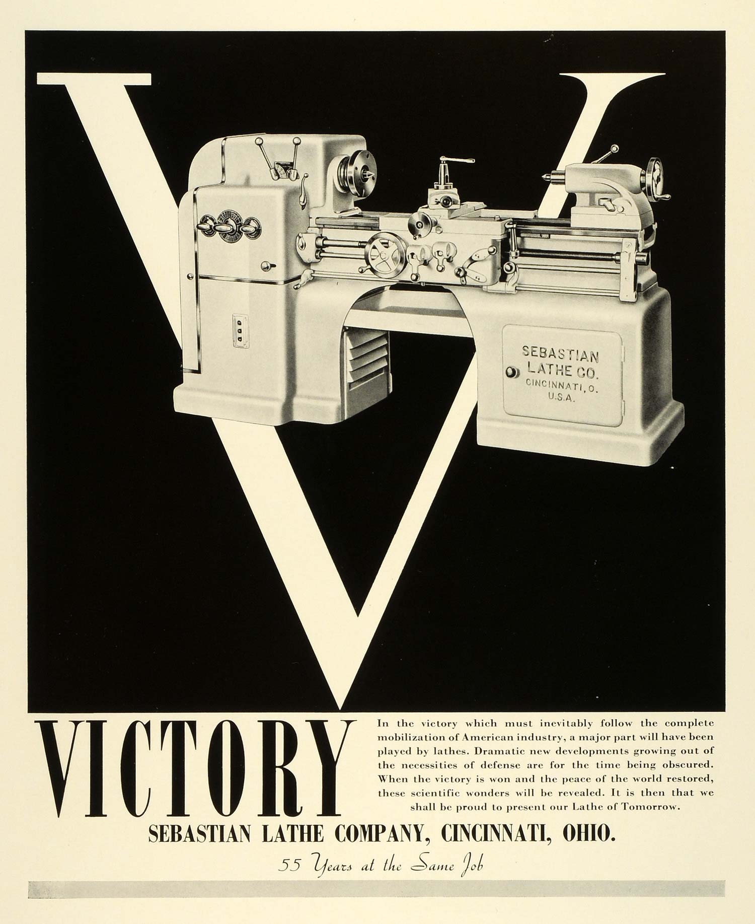 1941 Ad Sebastian Lathe Co Cincinnati OH Victory V Machinery Vintage Machine FZ5