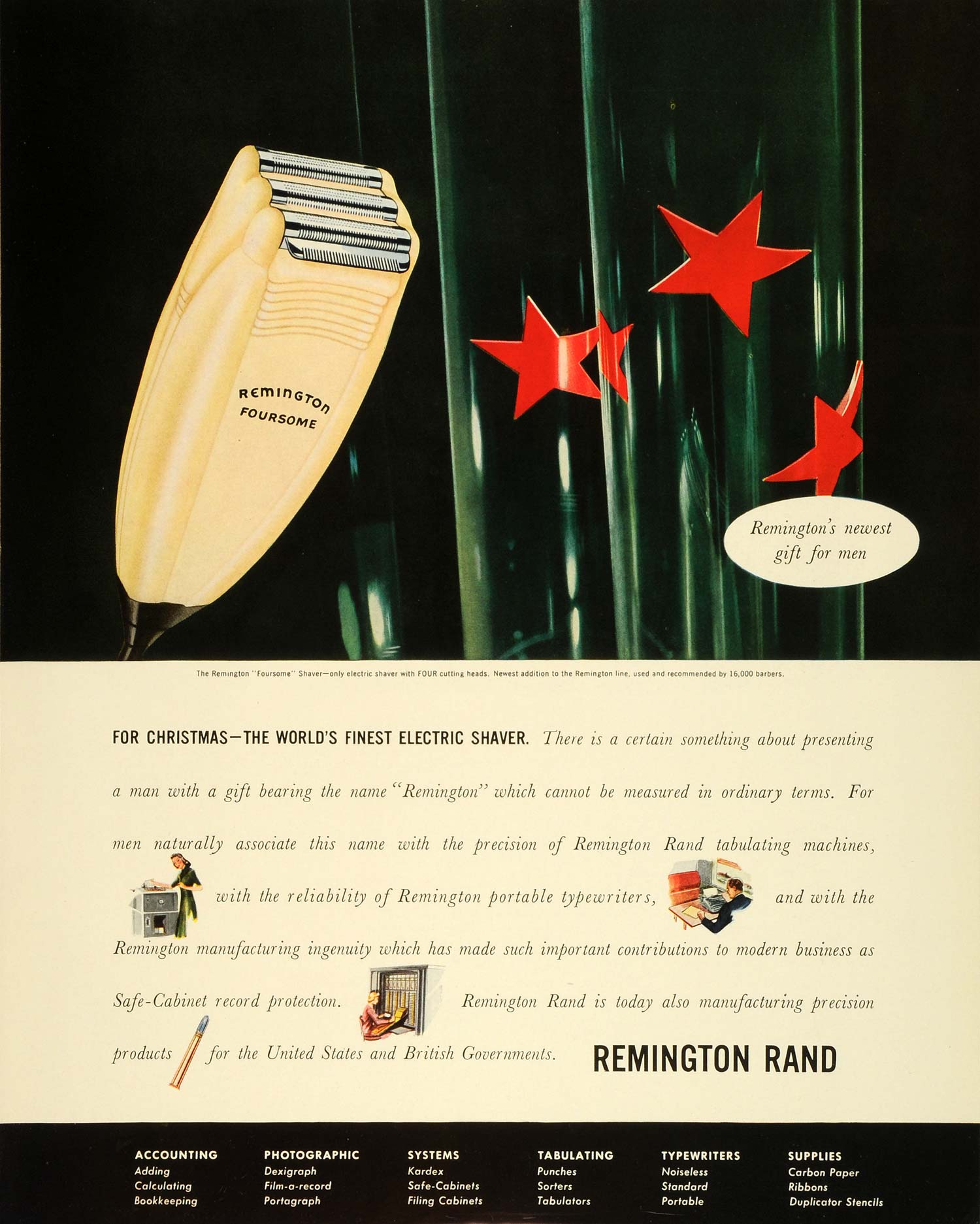 1941 Ad Remington Rand Foursome Electric Shaver Shaving Gifts Barber FZ5