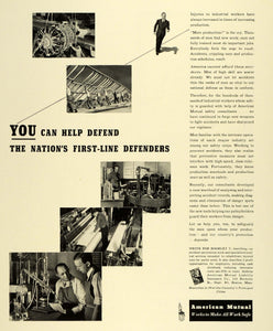 1941 Ad American Mutual Liability Insurance Industrial Worker Factory FZ5