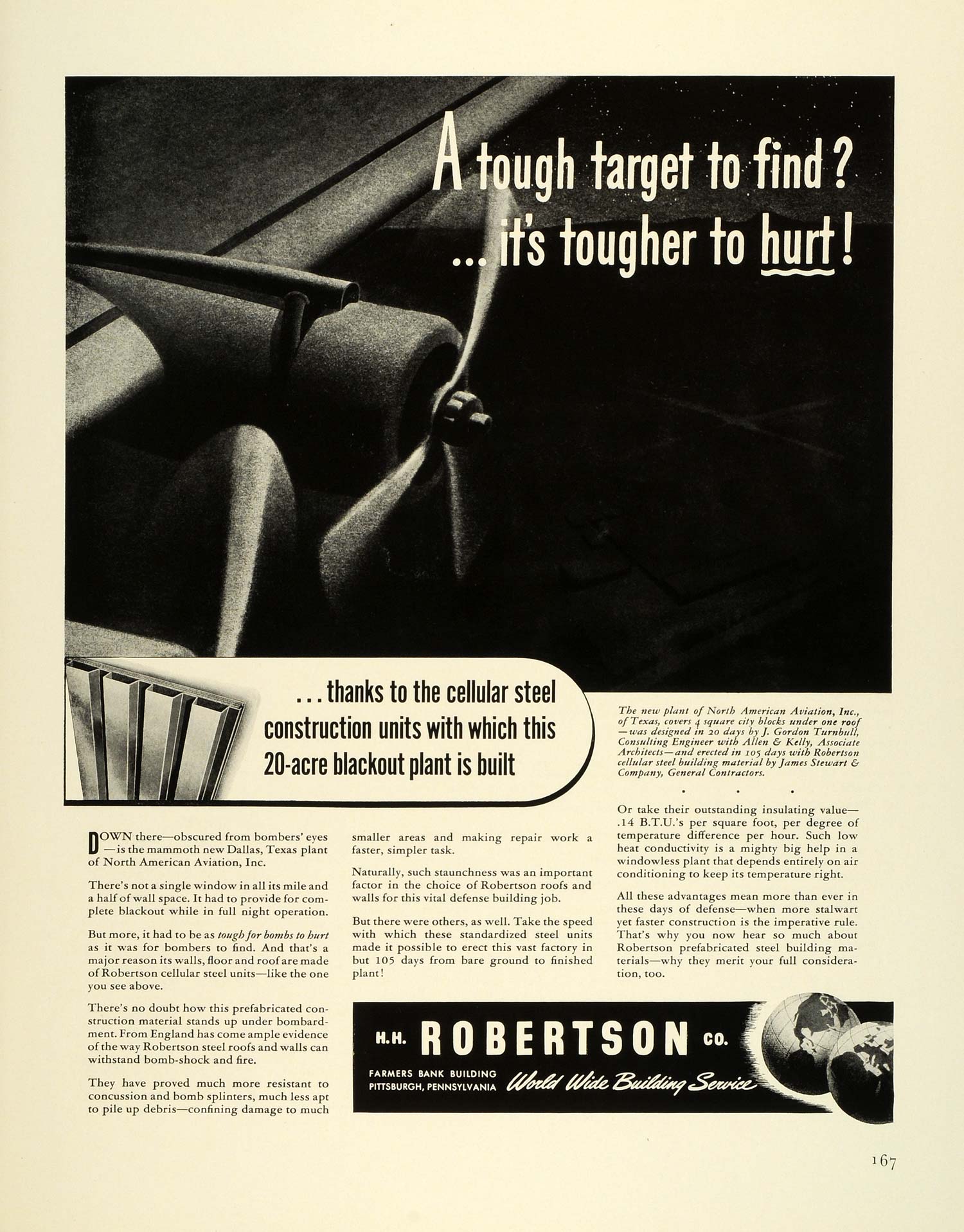1941 Ad H H Robertson Cellular Steel Units Roof Walls Vintage Airplane FZ5