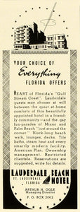 1941 Ad Fort Lauderdale Beach Hotel Resort Florida Lodging Arthur H Ogle FZ5