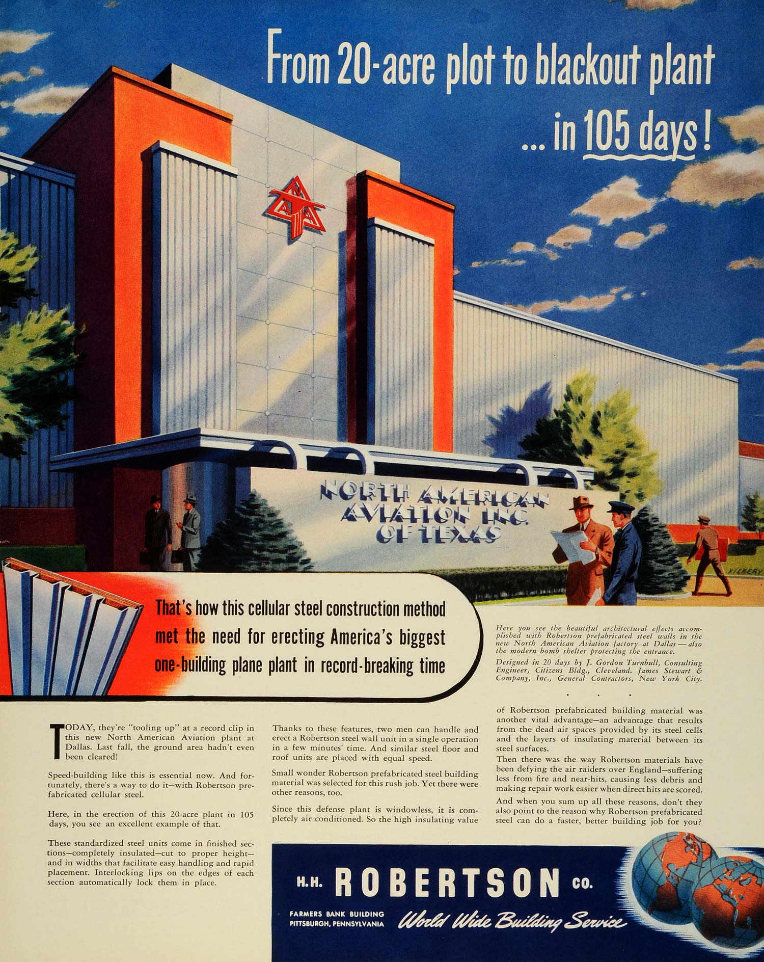 1941 Ad Robertson Steel Construction WWII Blackout Plant North American FZ5
