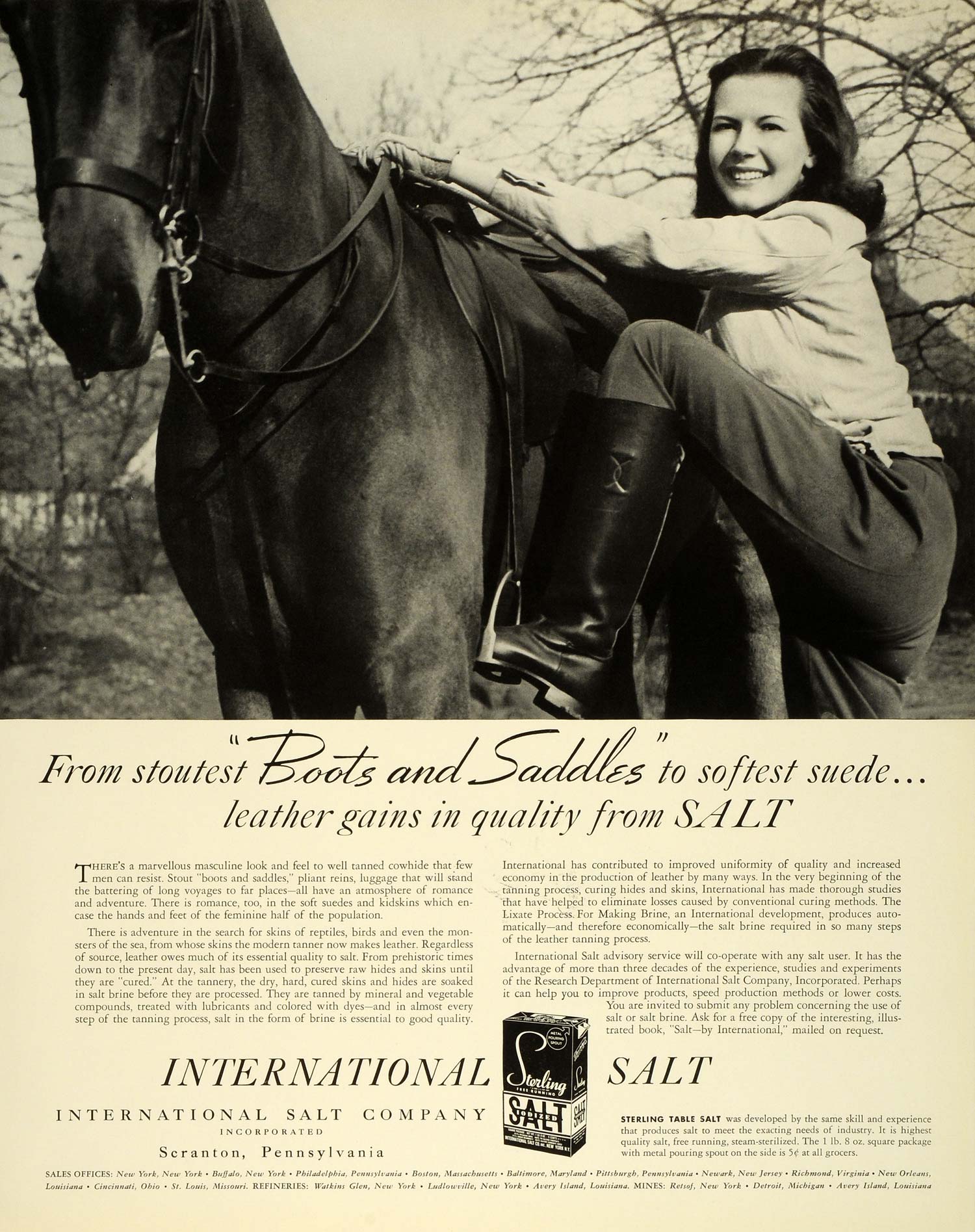1941 Ad International Salt Tanned Leather Cowhide Horseback Riding Saddles FZ5