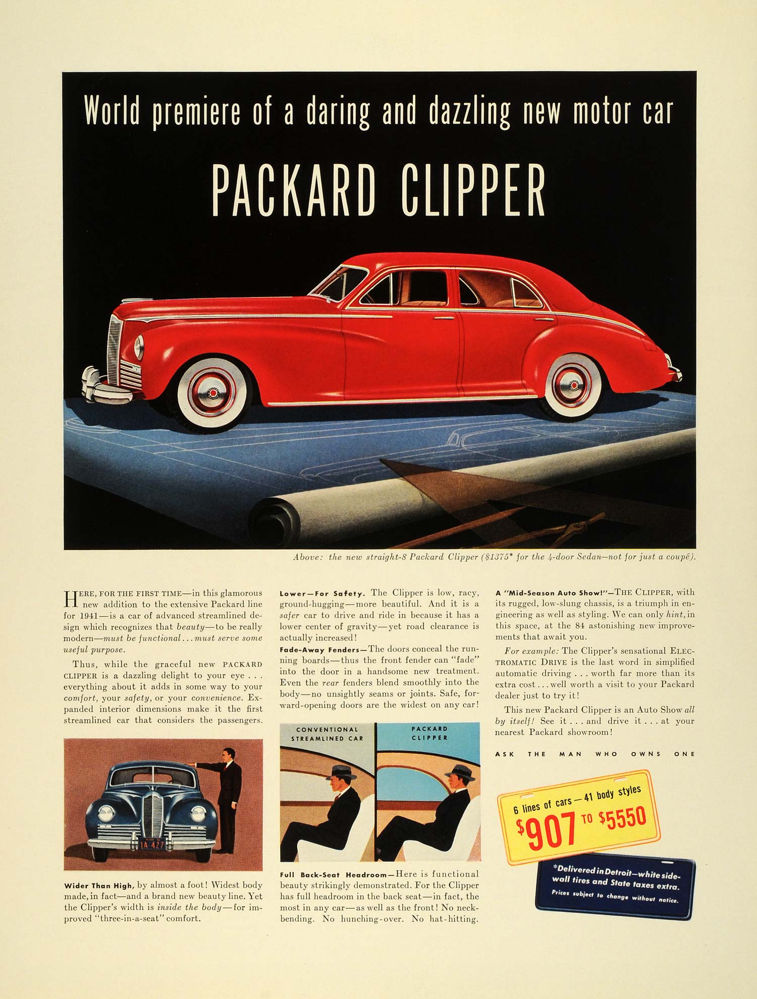 1941 Ad Vintage Straight Eight Packard Clipper Automobile Specifications FZ5