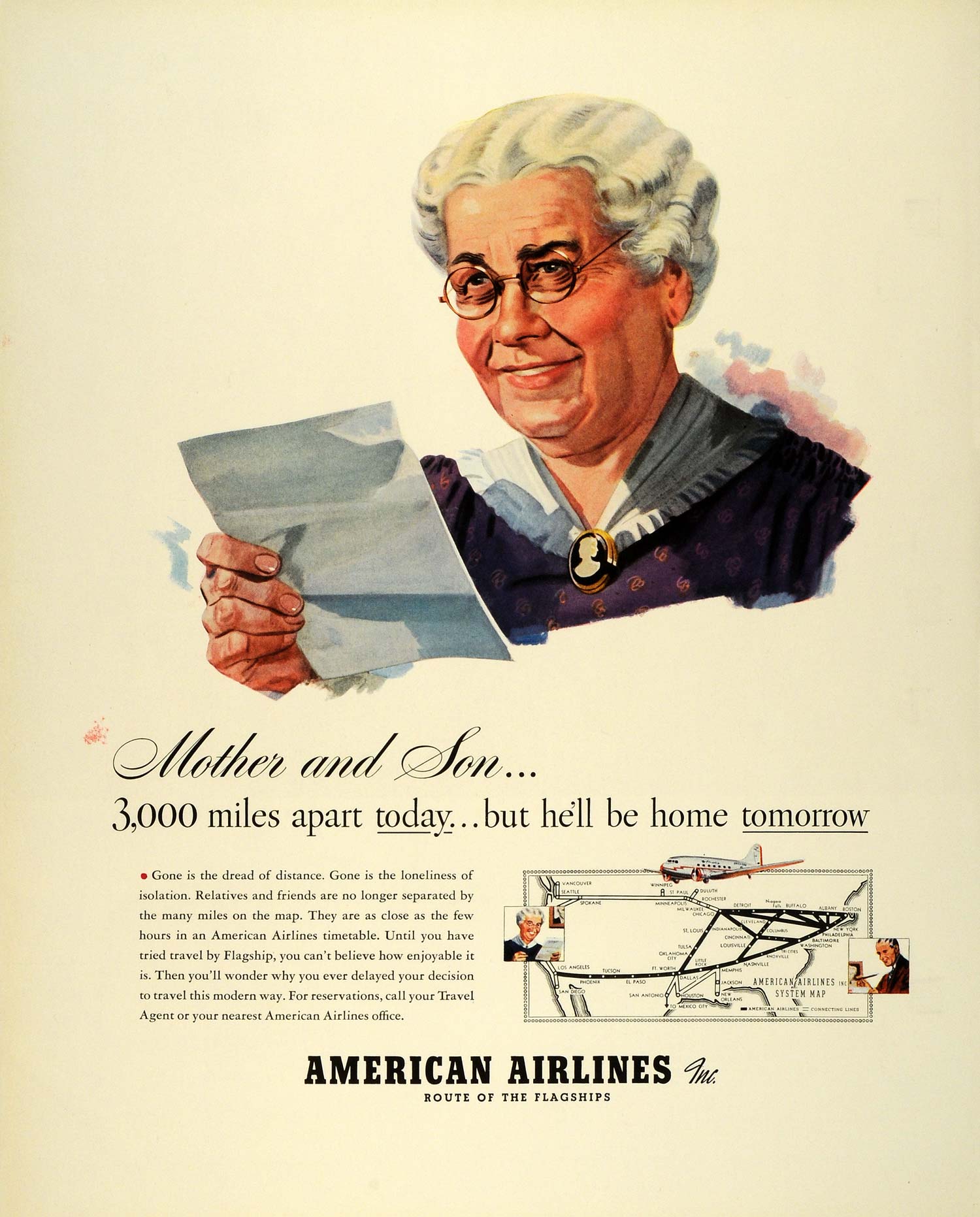 1941 Ad American Airlines Mother Son Letter Air Travel Commercial Airplane FZ5