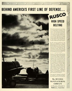 1941 Ad Rusco Russell Manufacturing High Speed Belting Defense War Planes FZ5
