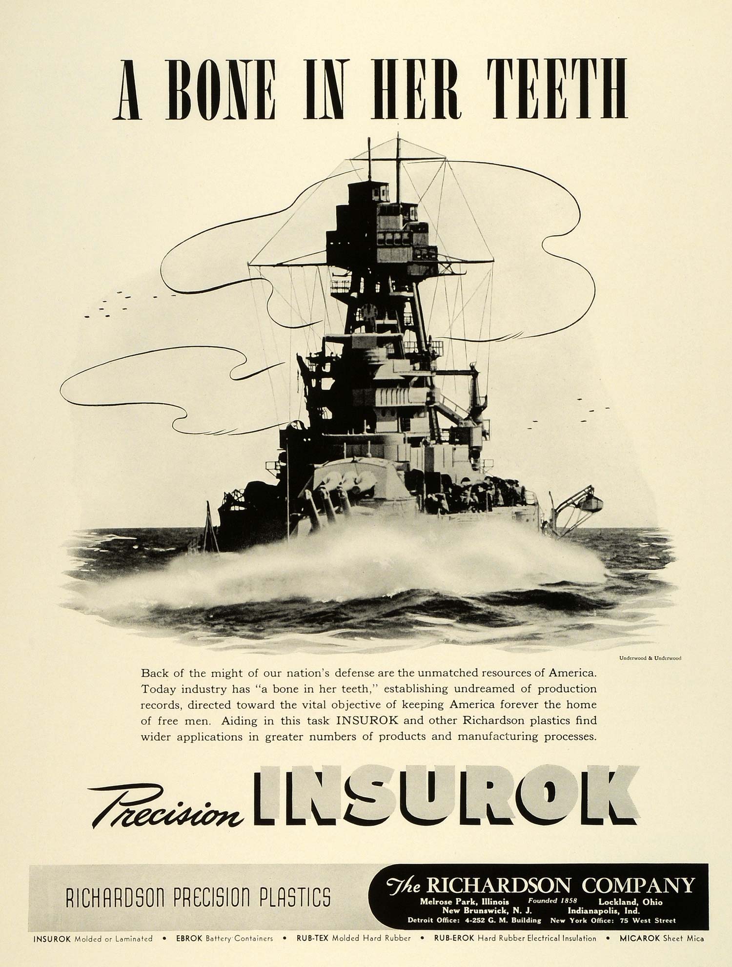 1941 Ad Insurok Richardson Precision Plastics WWII War Defense Ship FZ5