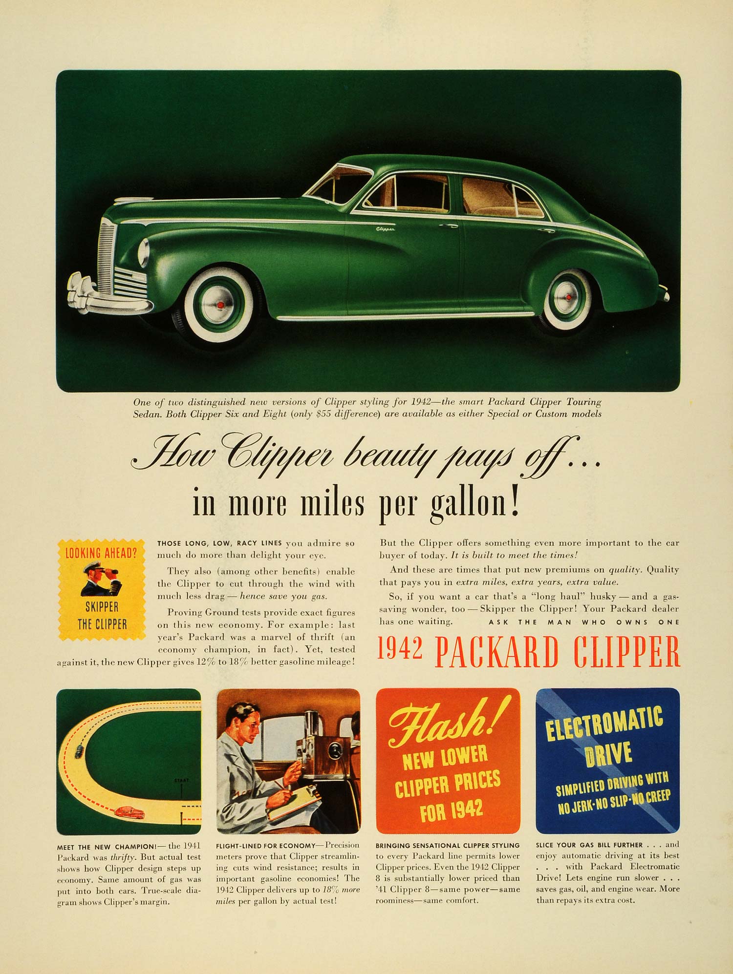 1941 Ad 1942 Packard Clipper Touring Sedan Six Eight Economy Luxury FZ5