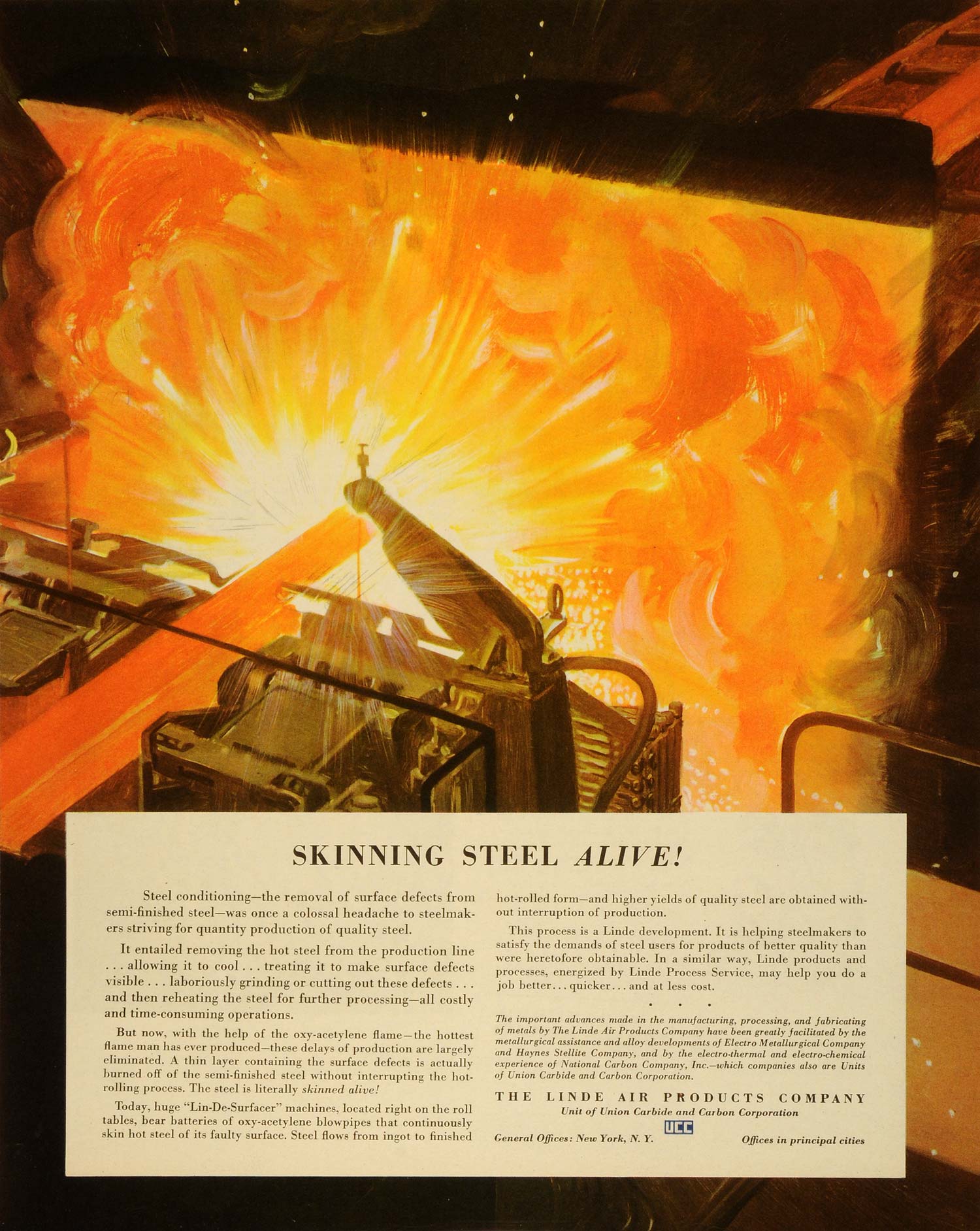 1941 Ad Linde Air Lin De Surfacer Industrial Machine Steel Oxy Acetylene FZ5