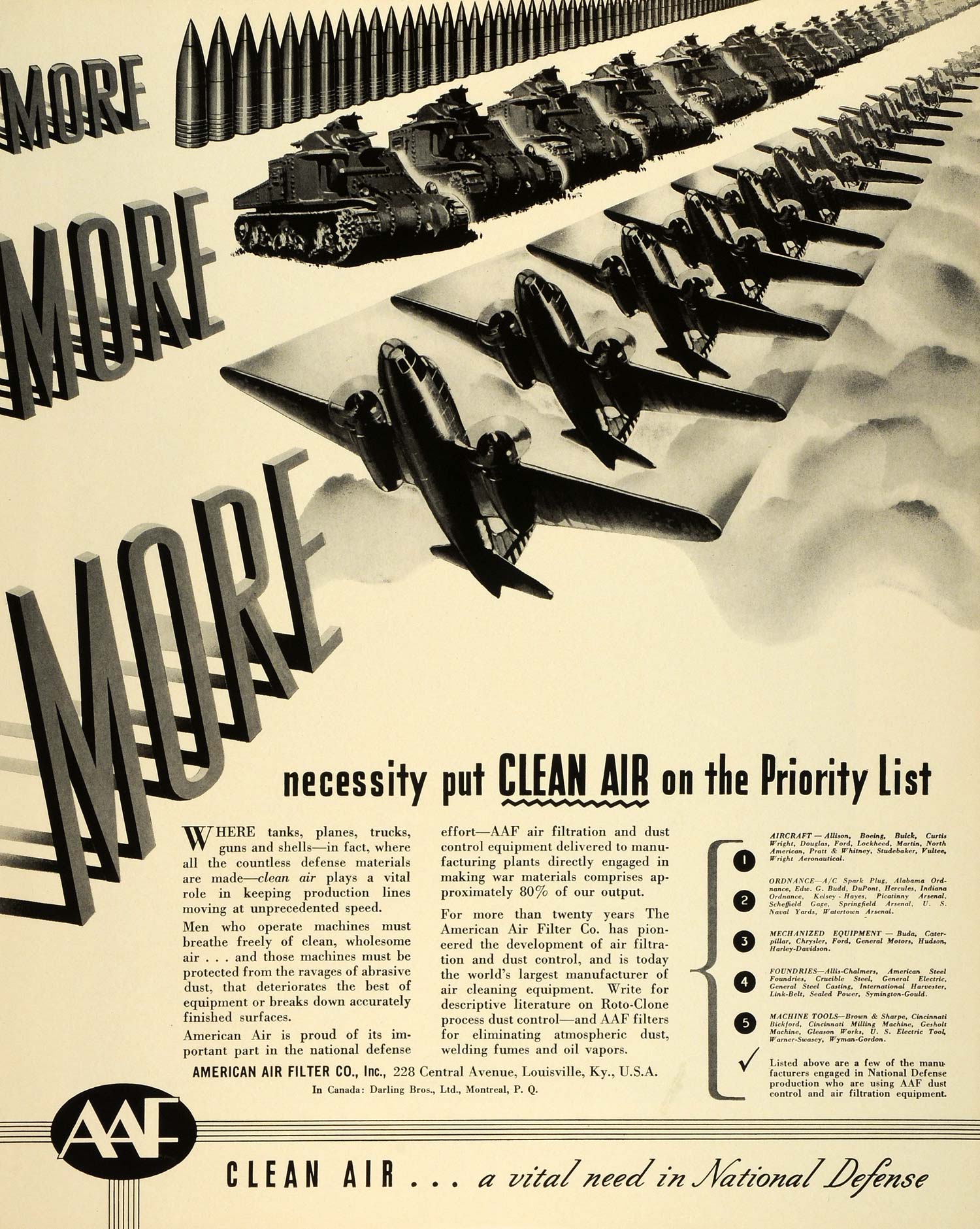 1941 Ad AAF American Air Filter Filtration WWII War Production Roto Clone FZ5