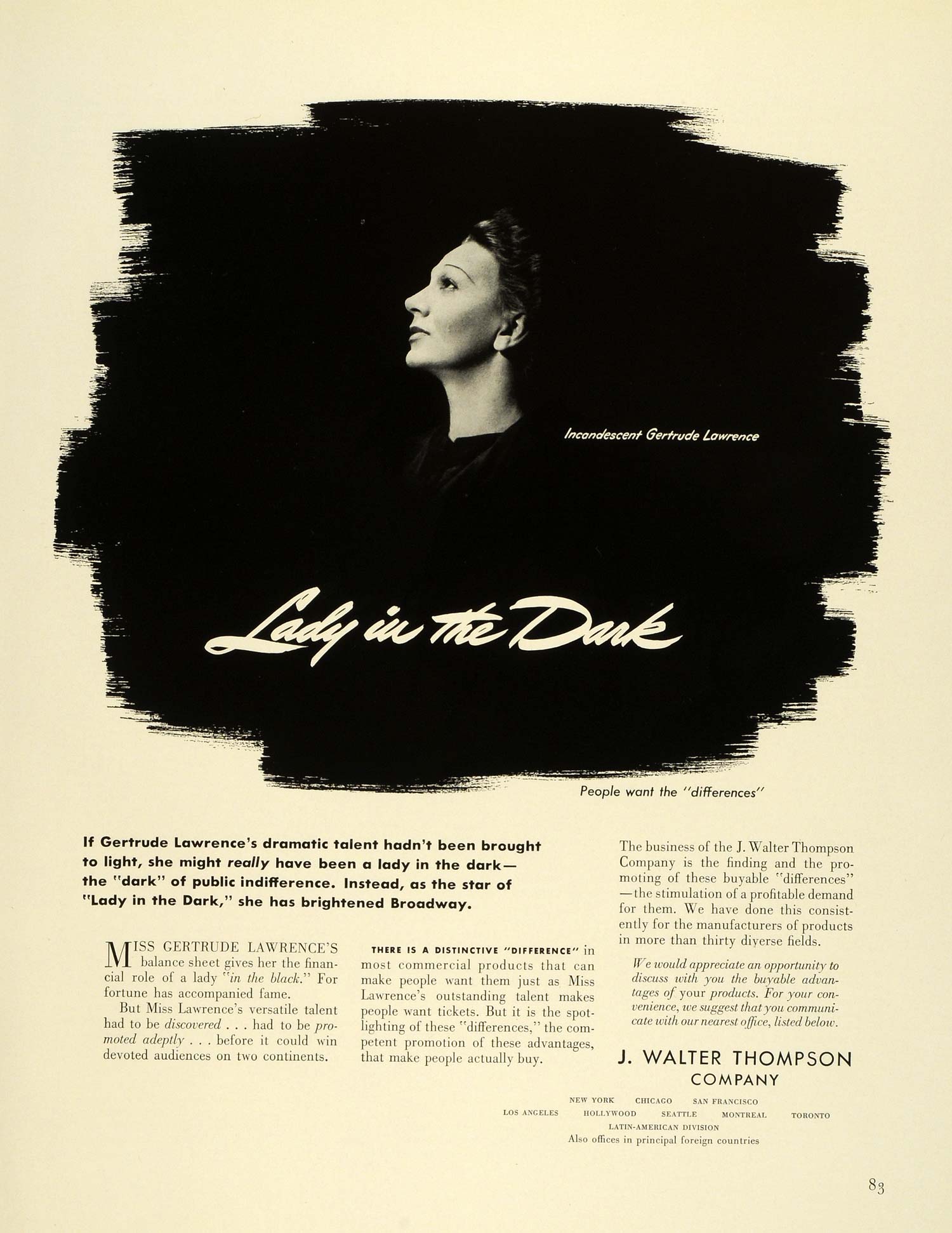 1941 Ad J. Walter Thompson Advertising Agency Firm Gertrude Lawrence FZ5