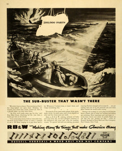 1943 Ad RBW Russell Burdsall Ward Bolt Nuts DE Boat WWII War Production FZ5