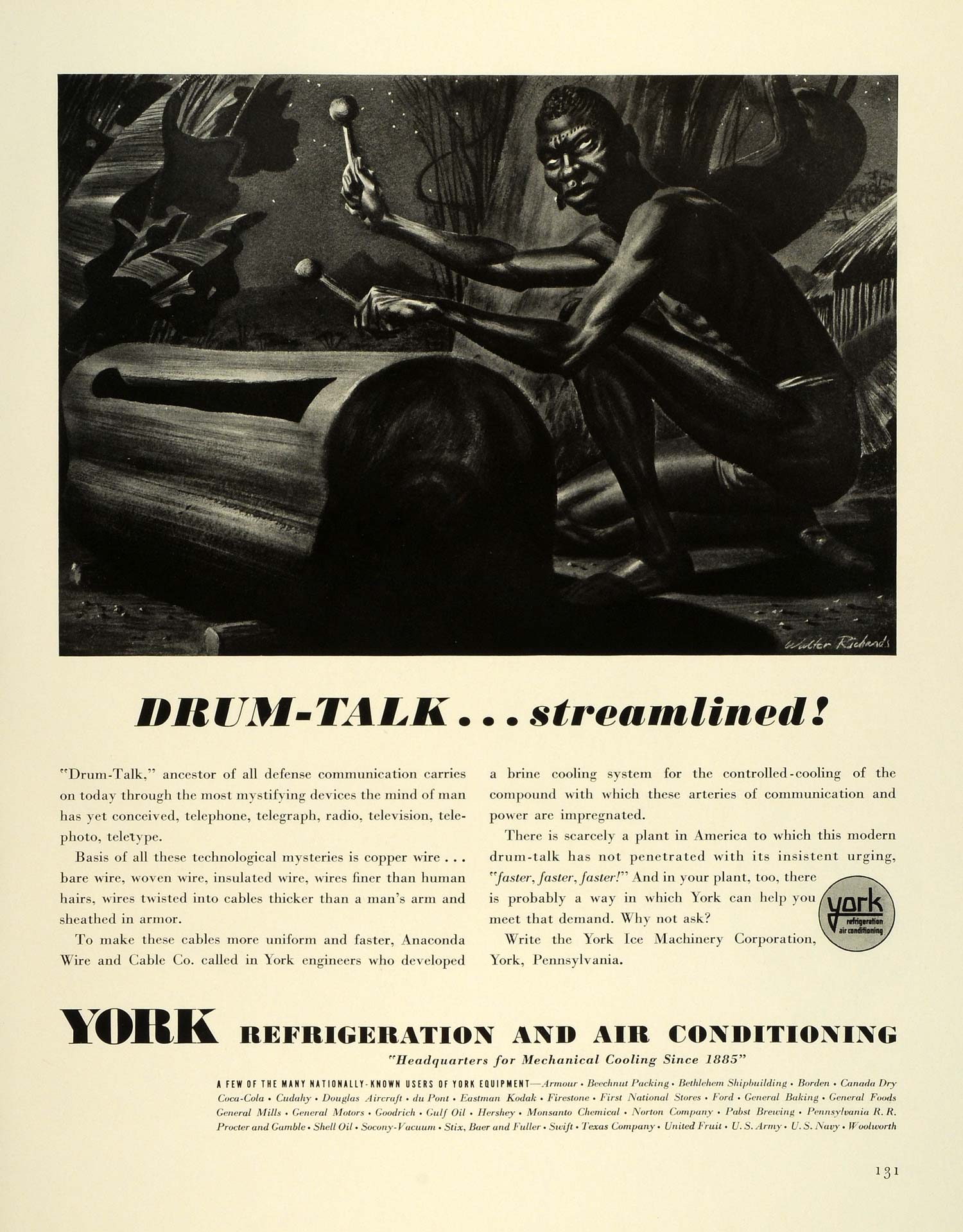 1941 Ad Wire Cables York Refrigeration Air Conditioning African Tribesman FZ5