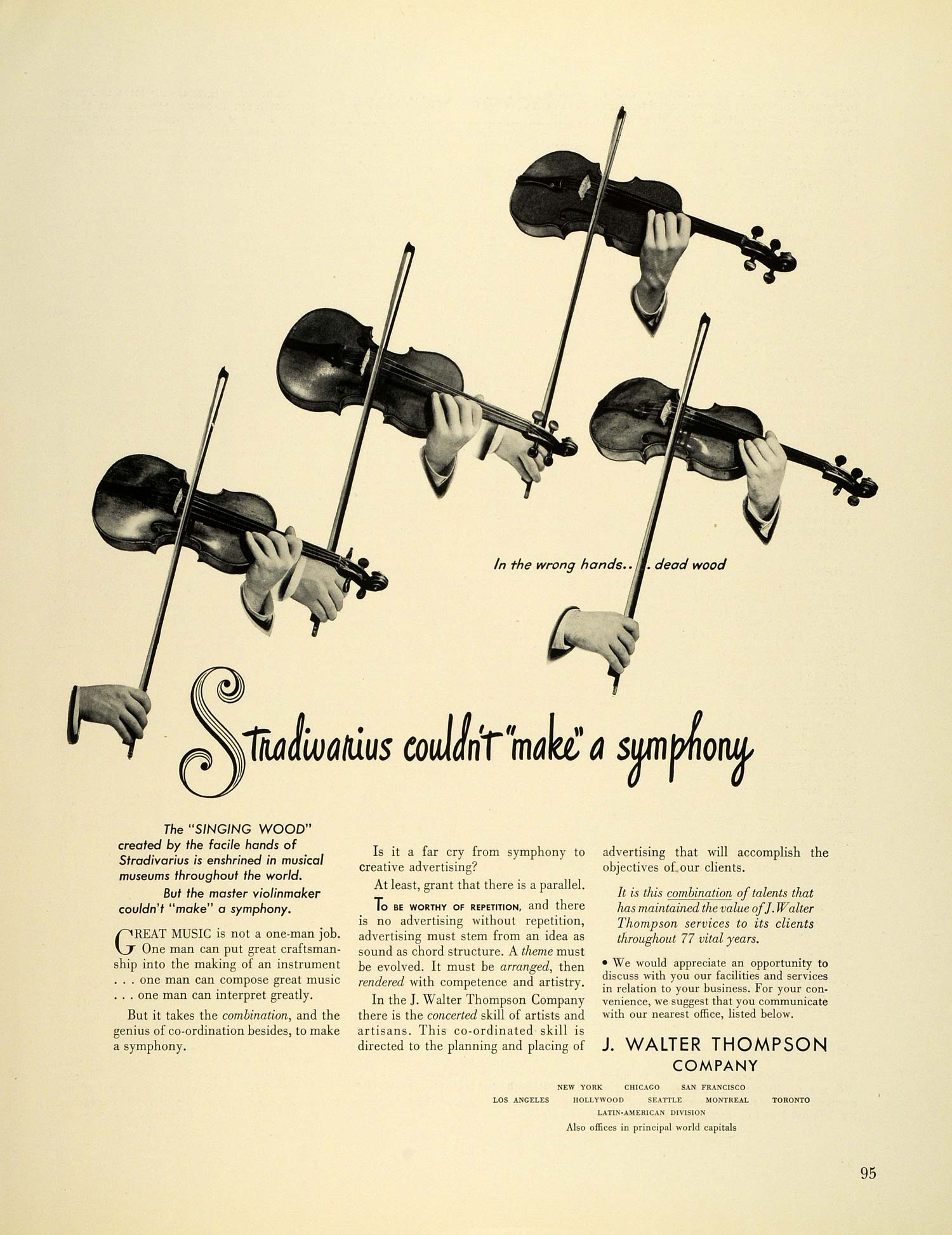 1941 Ad J. Walter Thompson Advertising Agency Firm Stradivarius Violins FZ5