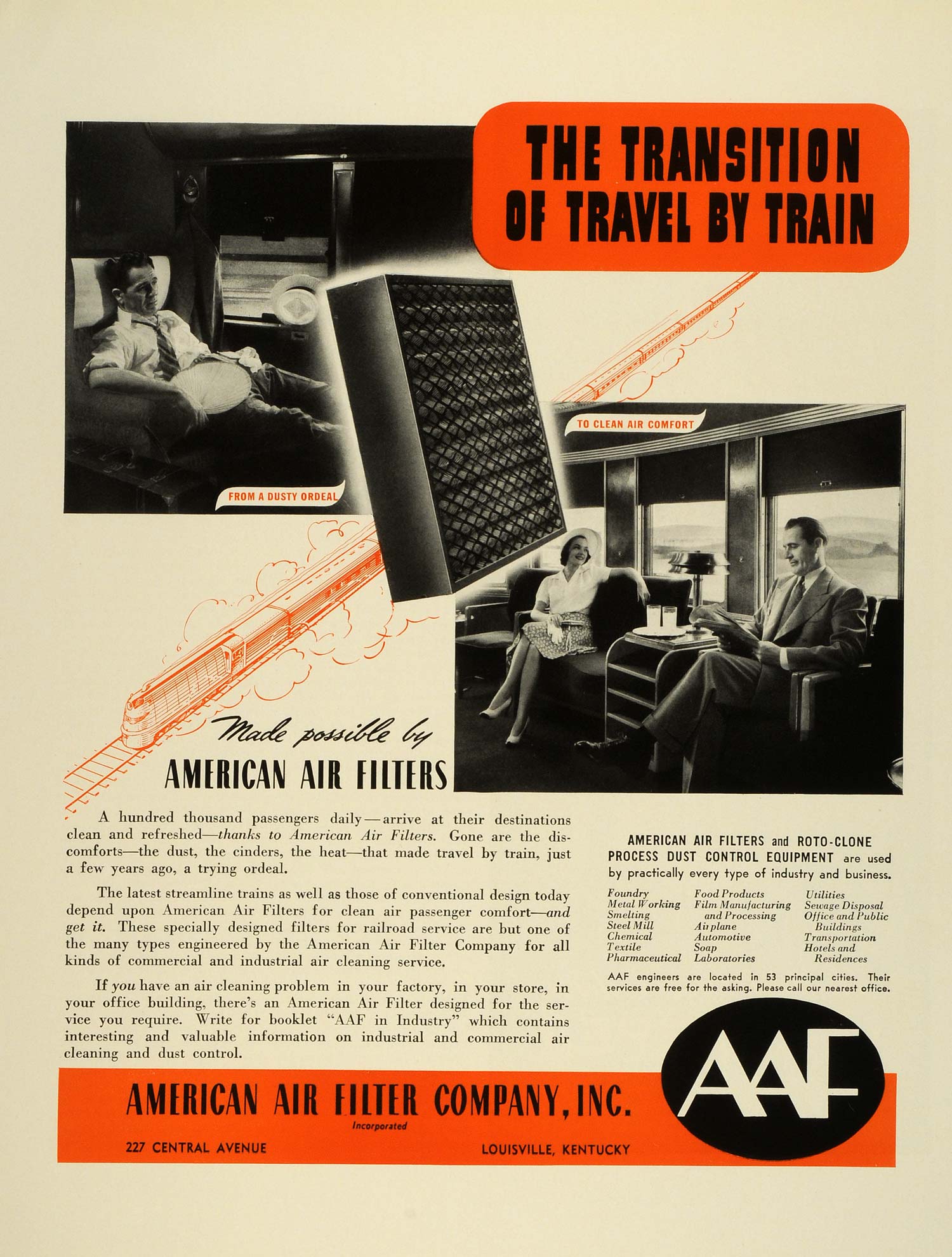 1941 Ad American Air Filter Clean Filtration Passenger Train Transportation FZ5