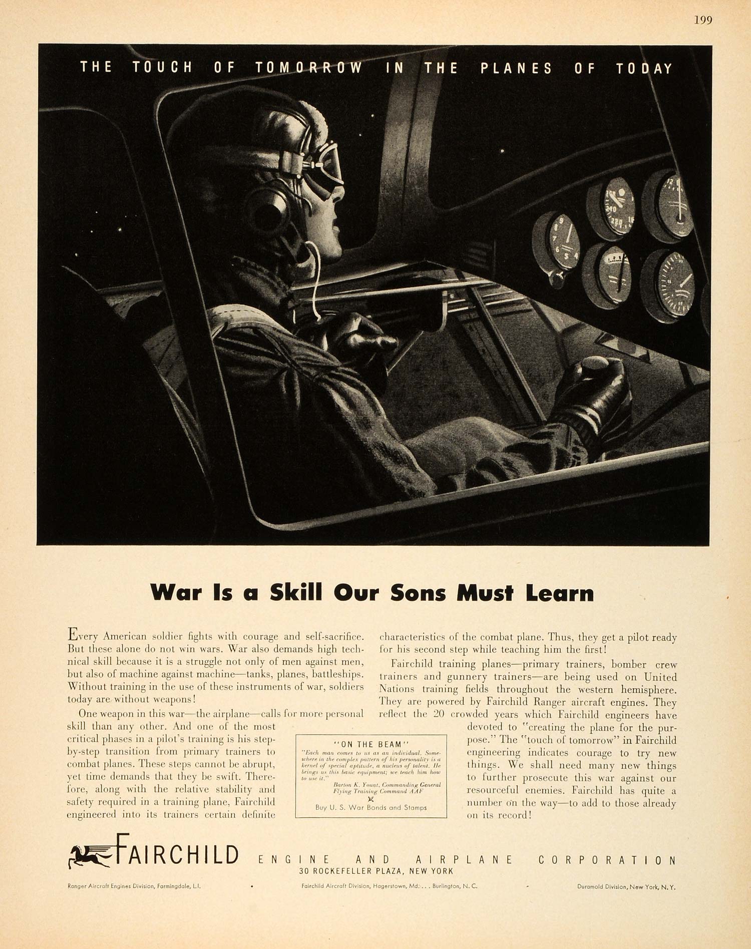 1943 Ad Fairchild Engine & Airplane Corp NY Cockpit Pilot Wartime WWII War FZ5