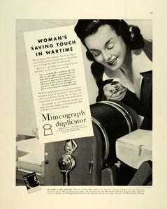 1943 Ad AB Dick Mimeograph Duplicator Copy Machine WWII Rosie Riveter War FZ5