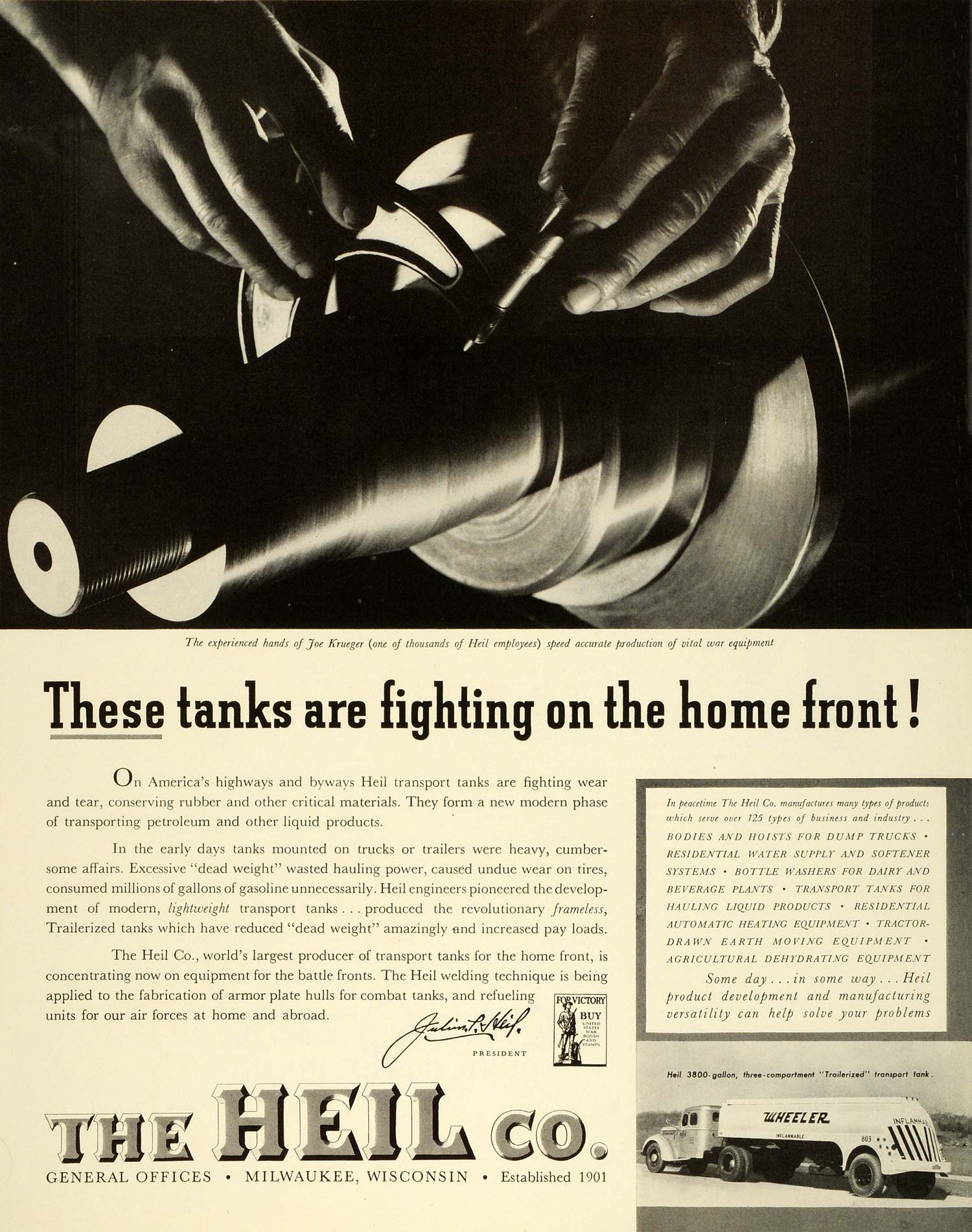 1943 Ad Heil Welding Transport Tanks WWII War Production Factory Joe Krueger FZ5