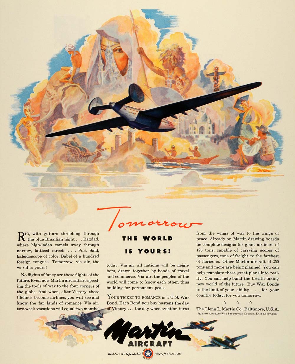 1943 Ad Glenn L. Martin Military Aircraft WWII War Production Aviation FZ5