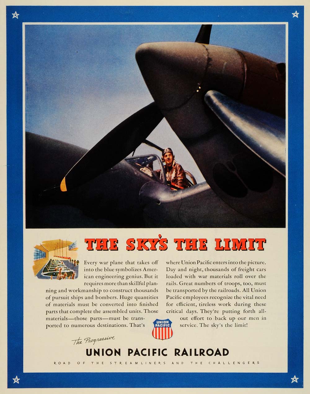 1943 Ad Union Pacific Railroad WWII War Supplies Freight Train Shipping FZ5