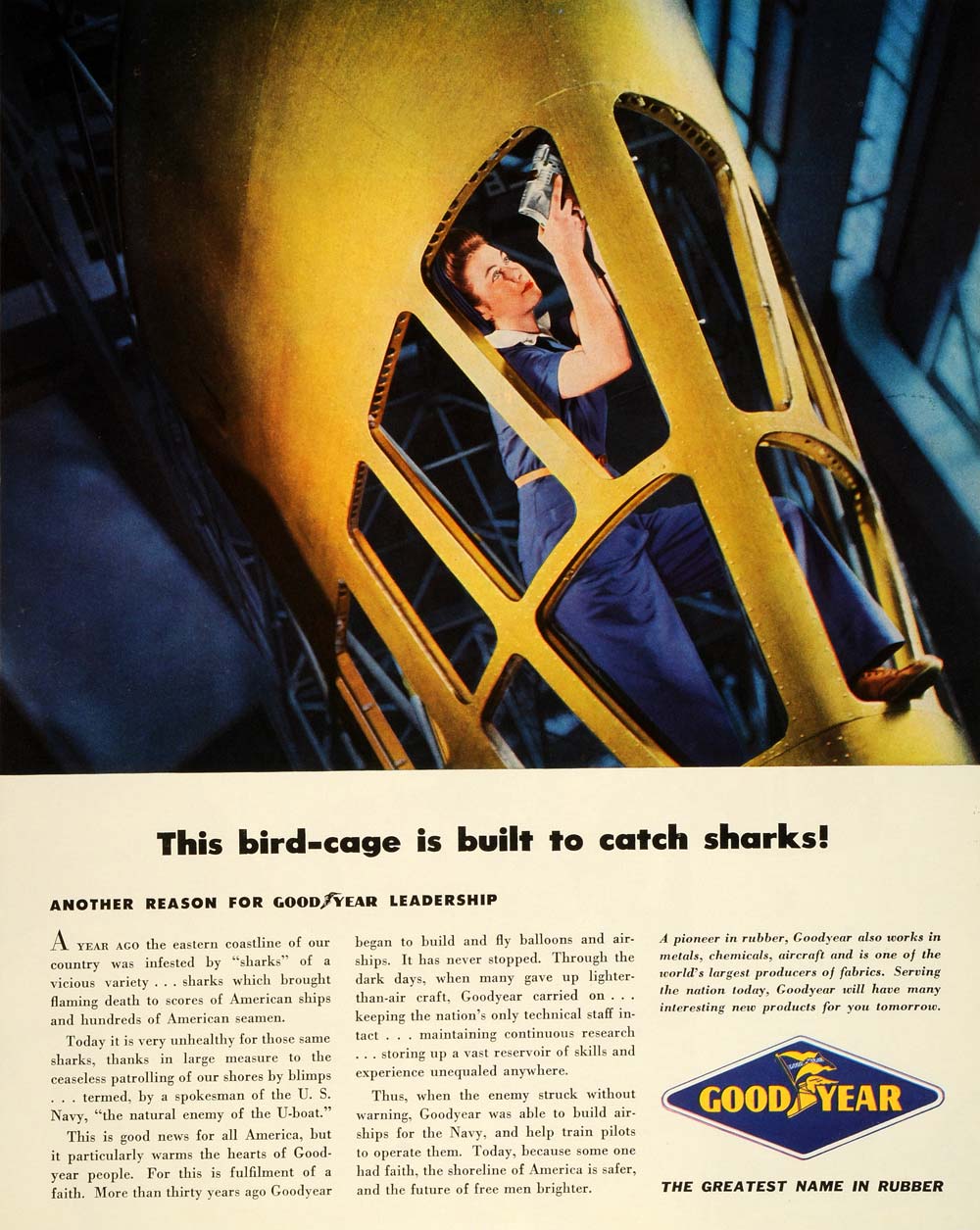 1943 Ad WWII Goodyear Airships Dirigible Observation War Balloons Rosie FZ5