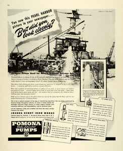 1943 Ad Joshua Hendy Iron Works Pomona Pumps Pearl Harbor Sunken Warships FZ5