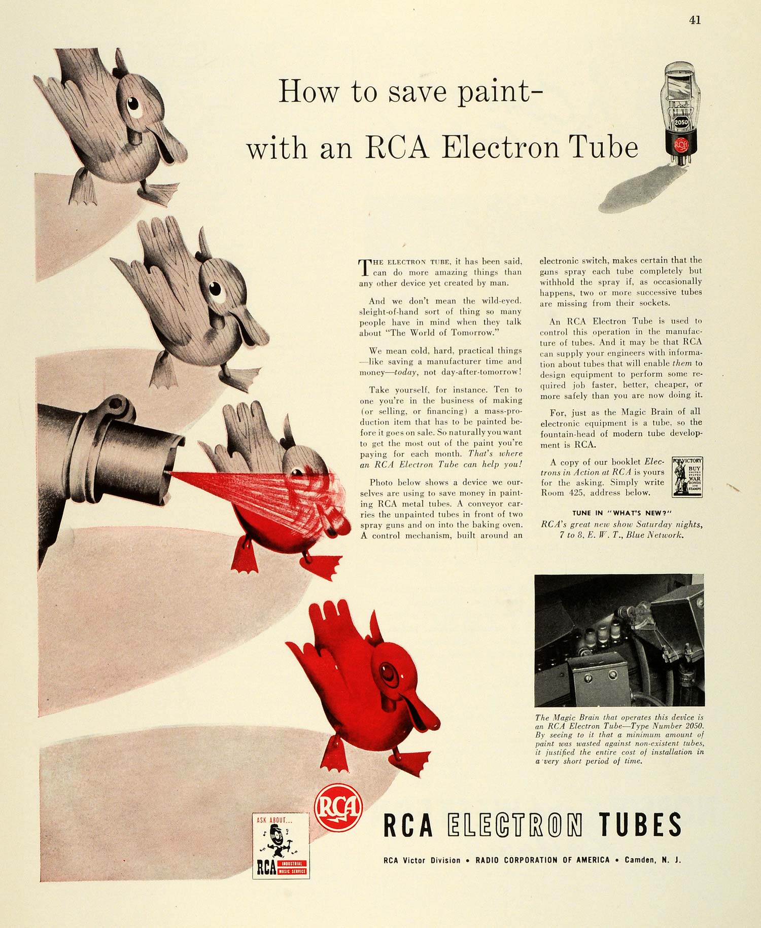 1943 Ad RCA Electron Tube WWII Mass Production Painting War Material FZ5