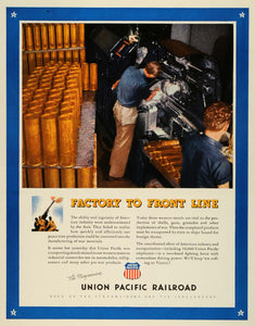 1943 Ad Union Pacific Railroad Freight Train WWII War Production Plant FZ5