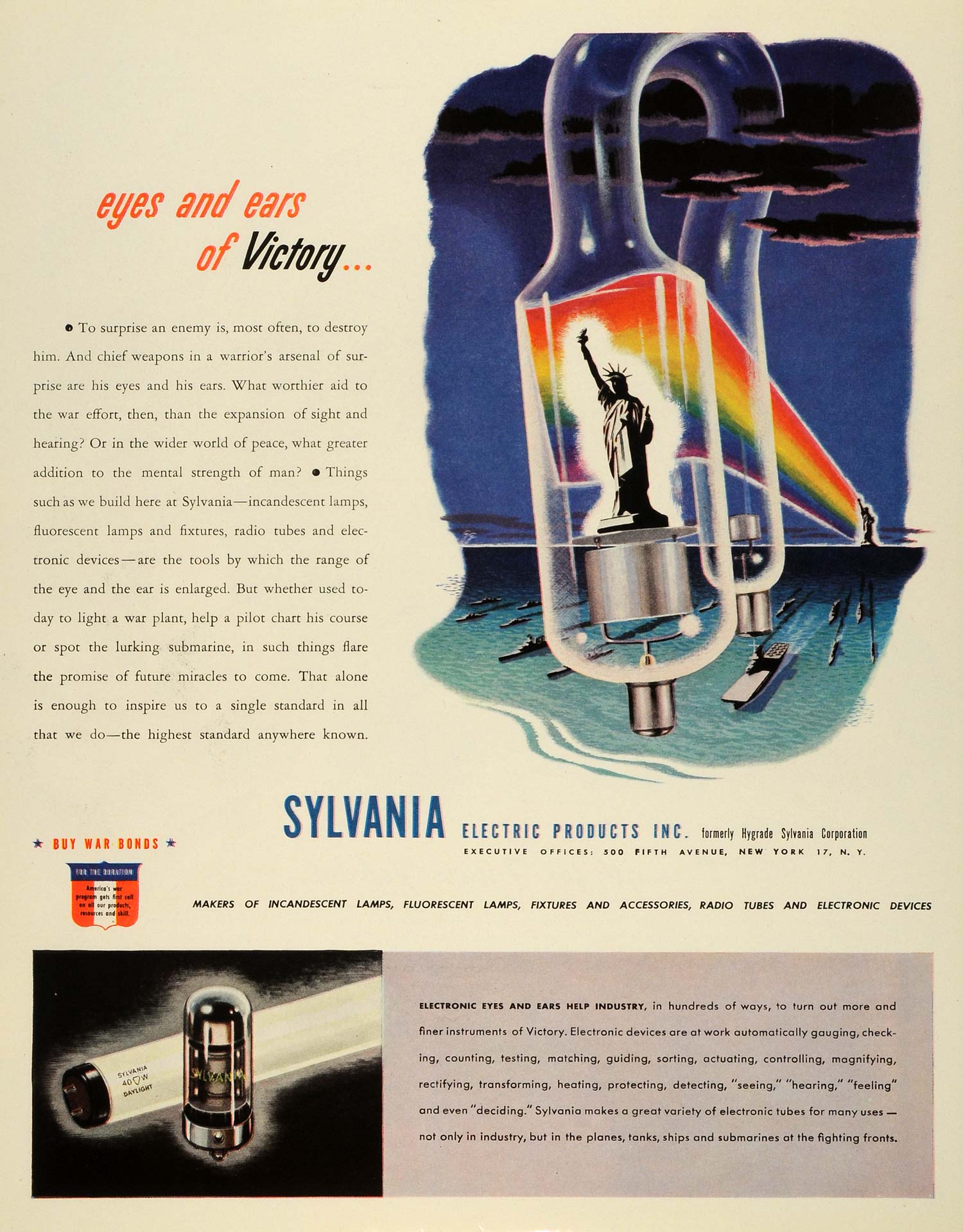 1943 Ad Sylvania Electriconics Radio Tubes Fluorescent Lamps Lighting FZ5