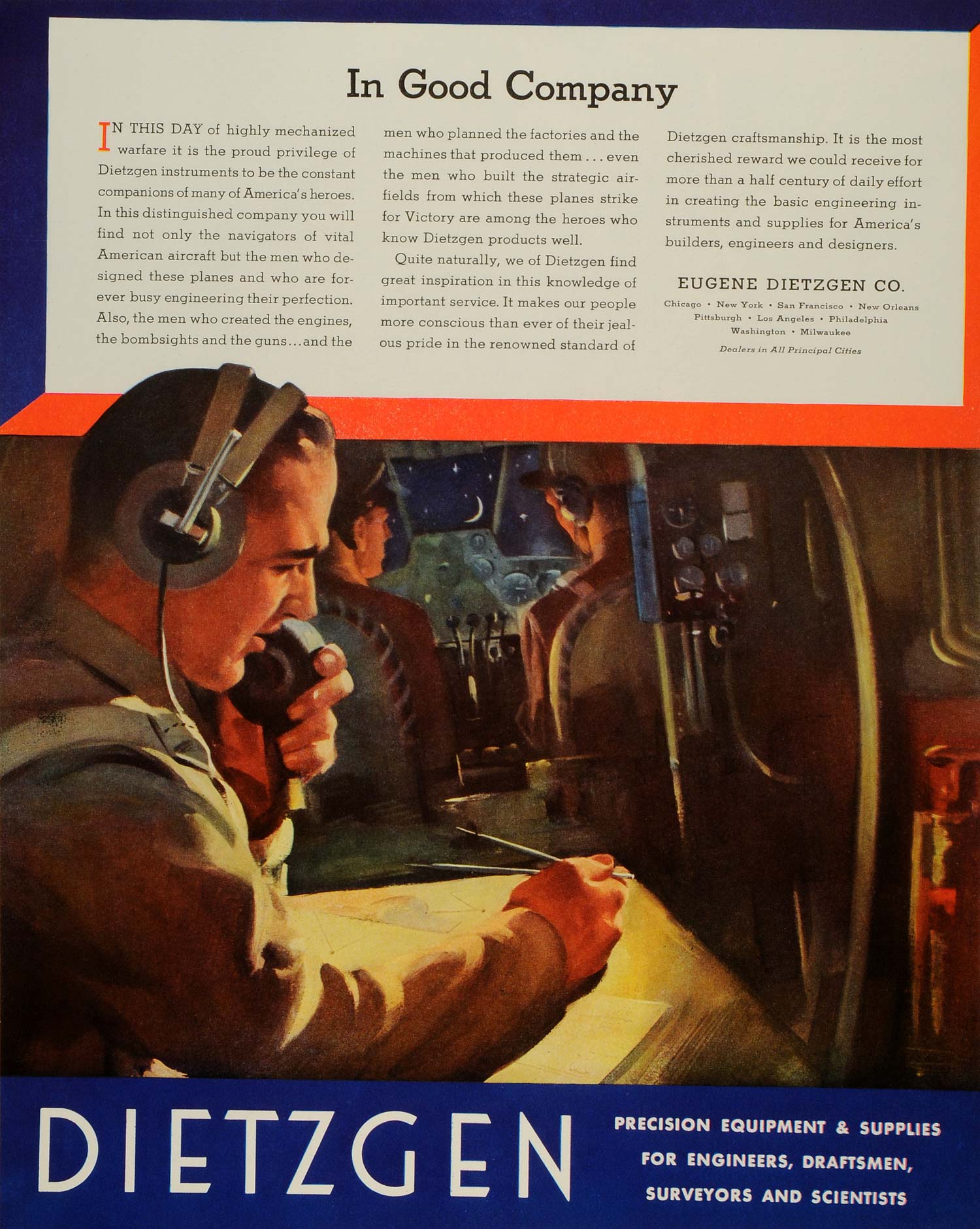 1943 Ad Eugene Dietzgen Co Chicago Precision Equipment Draftsman Pilot FZ5
