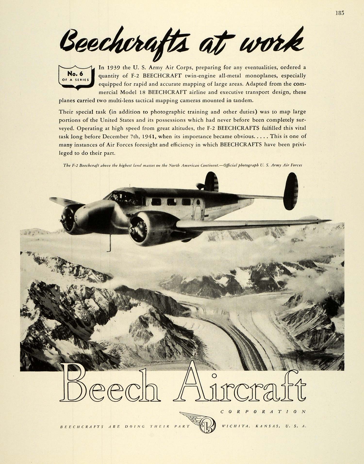 1943 Ad Beech Aircraft Corp Military Aviation F-2 Beechcraft Air Force FZ5