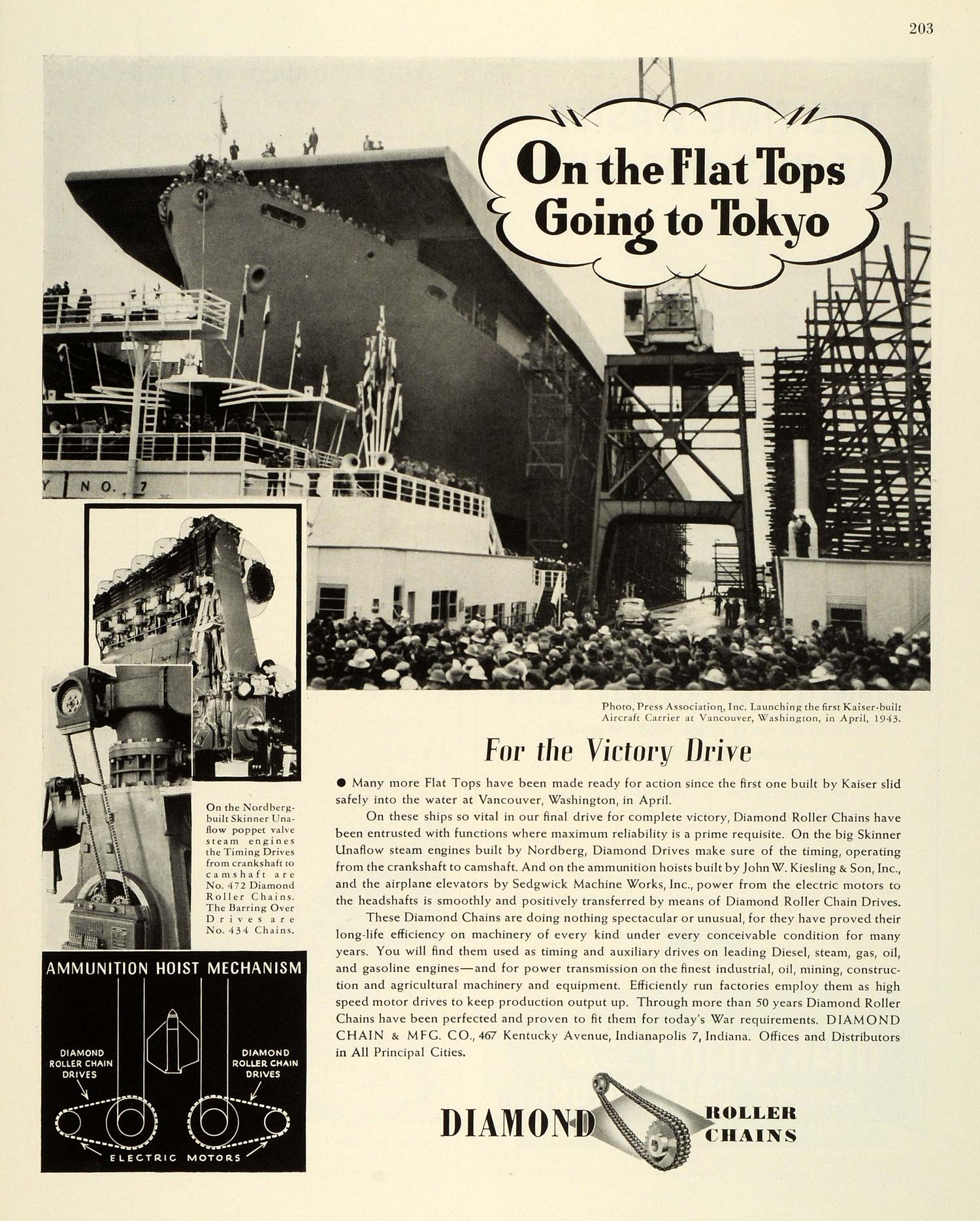 1943 Ad Diamond Chain Manufacturing Roller Chains Aircraft Carrier Flat Top FZ5