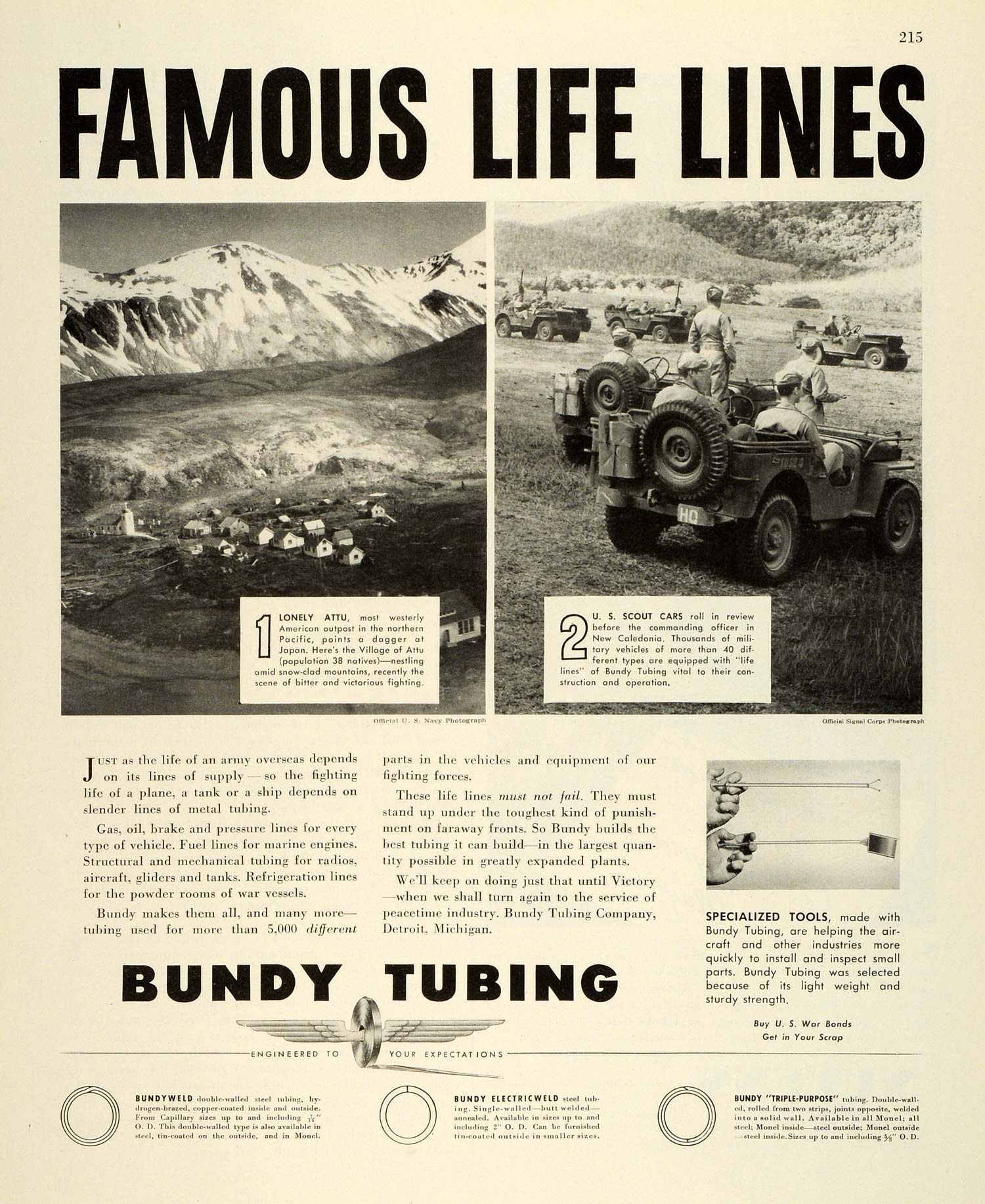 1943 Ad Bundy Tubing Detroit Michigan Attu Village Military Trucks WWII FZ5
