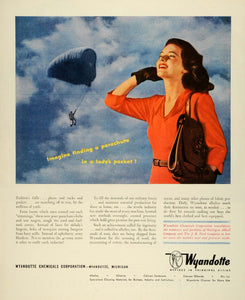 1943 Ad Wyandotte Chemicals World War II Industry Textile Lady Purse FZ5