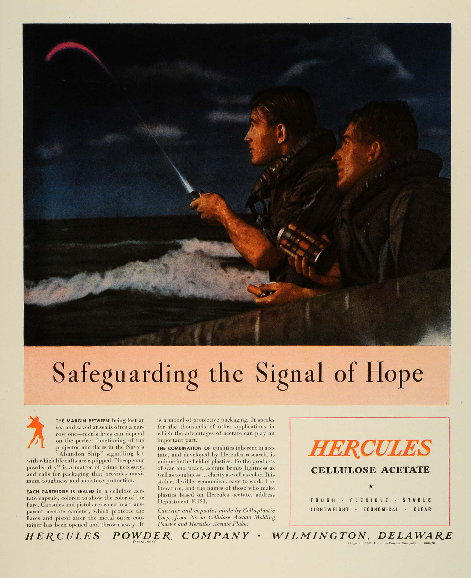 1943 Ad Hercules Cellulose Acetate Powder Wilmington Delaware Soldier Signal FZ6