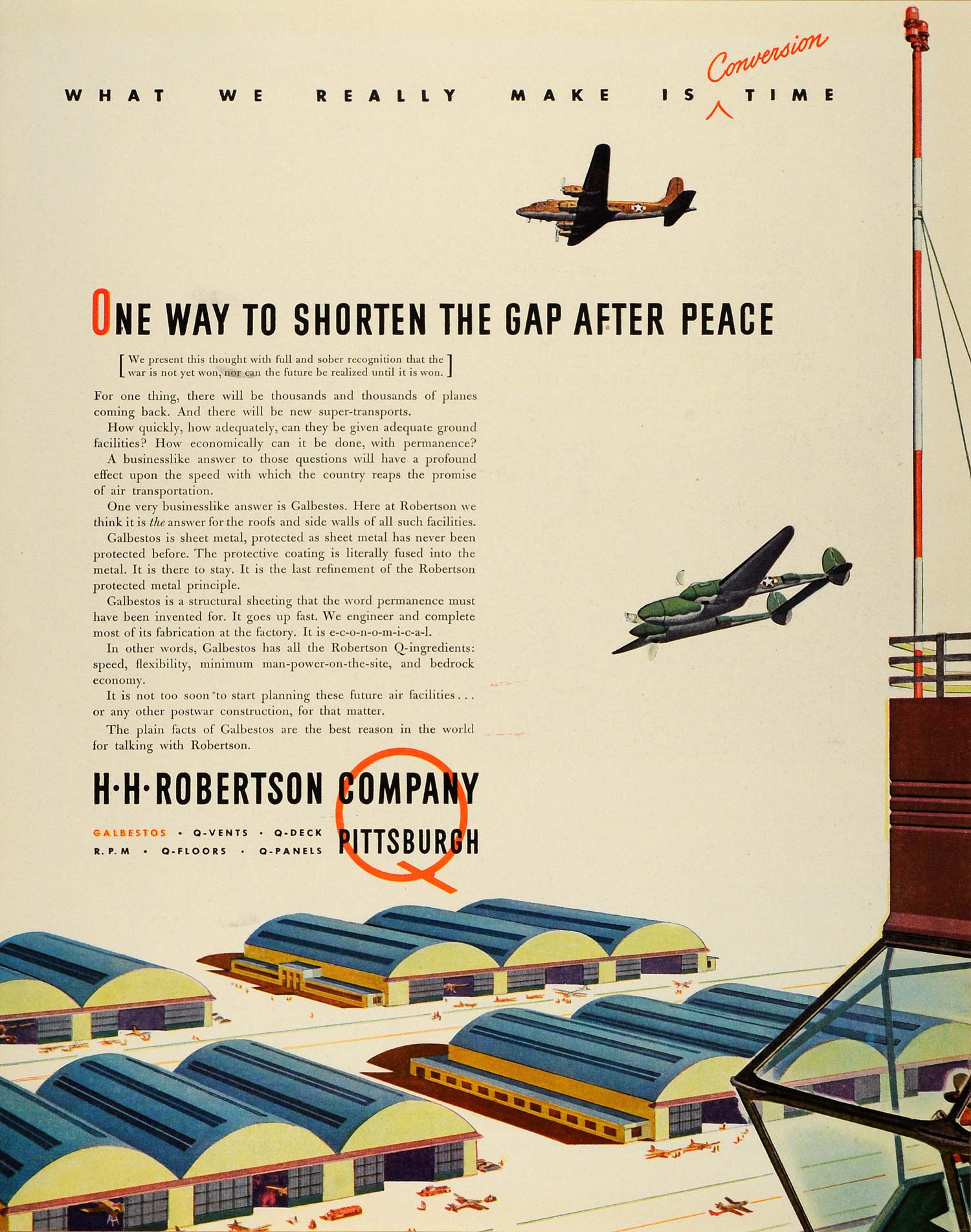 1943 Ad H Robertson Pittsburgh Pennsylvania Wartime Plane Galbestos Vents FZ6