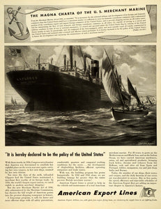1943 Ad American Export Lines Magna Charta Ship Explorer New York Airlines FZ6