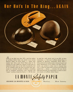 1942 Ad George La Monte & Son Safety Paper Logo Nutley NJ Check Tags Hats FZ6