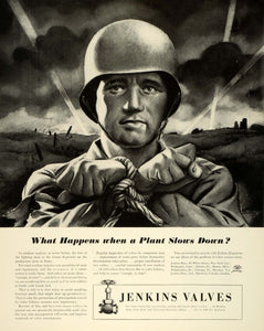 1942 Ad Jenkins Bros. NYC Valves Helmet Soldier Battlefield Combat WWII FZ6